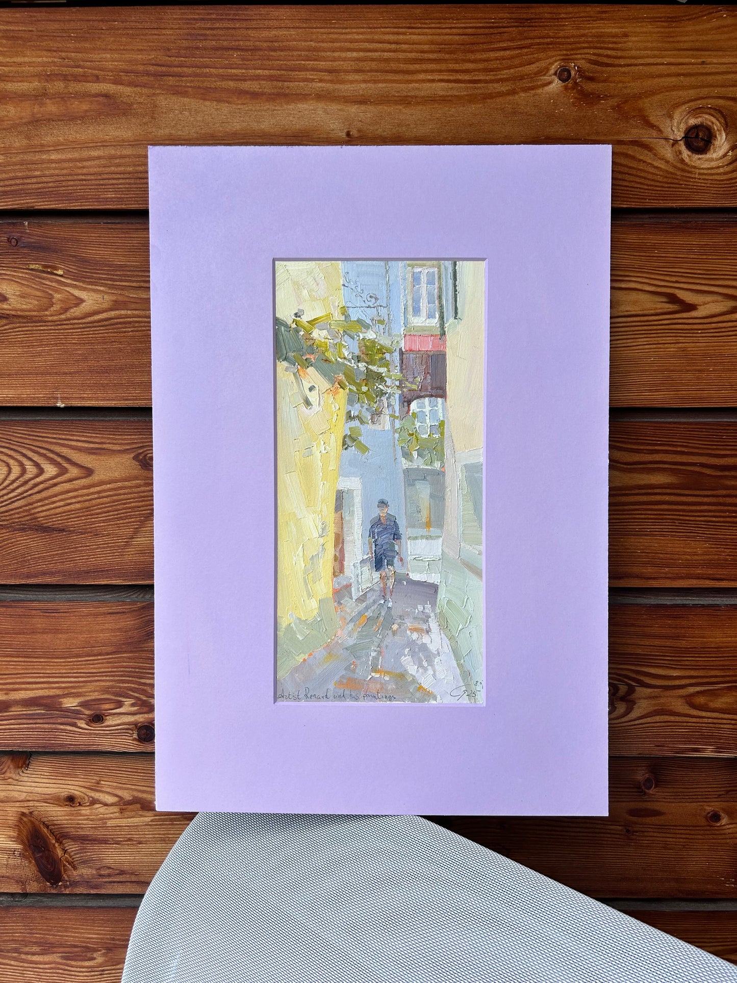 0 Artist Renaud in Lutry with his painting. 08.06.2025. 17x36.5 cm