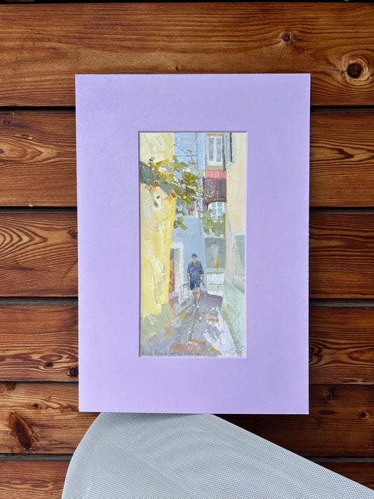 Artist Renaud in Lutry with his painting. 08.06.2025. 17x36.5 cm