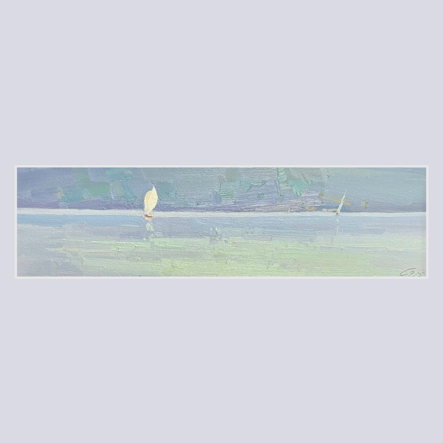 4th May 2025. Lutry Plage. Bright spots on the water. 10x36.5 cm.