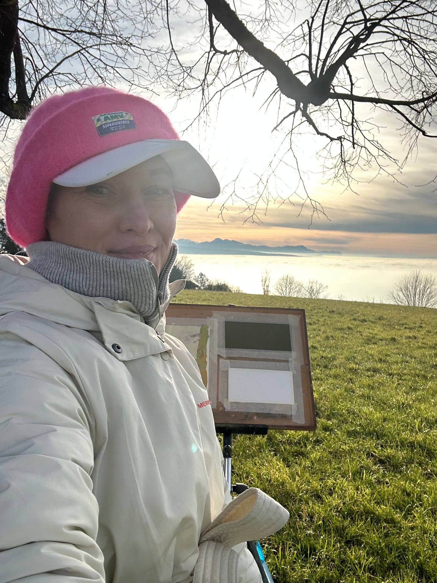 Winters yellow fog above Léman, from La Croix, Lutry. 17th December 2024. 13x18 cm
