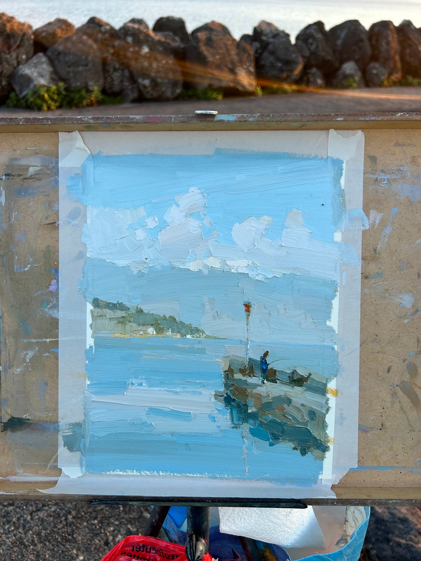 Fishing in spring. April, 9th 2025. Lutry Port. 19x25.5 cm