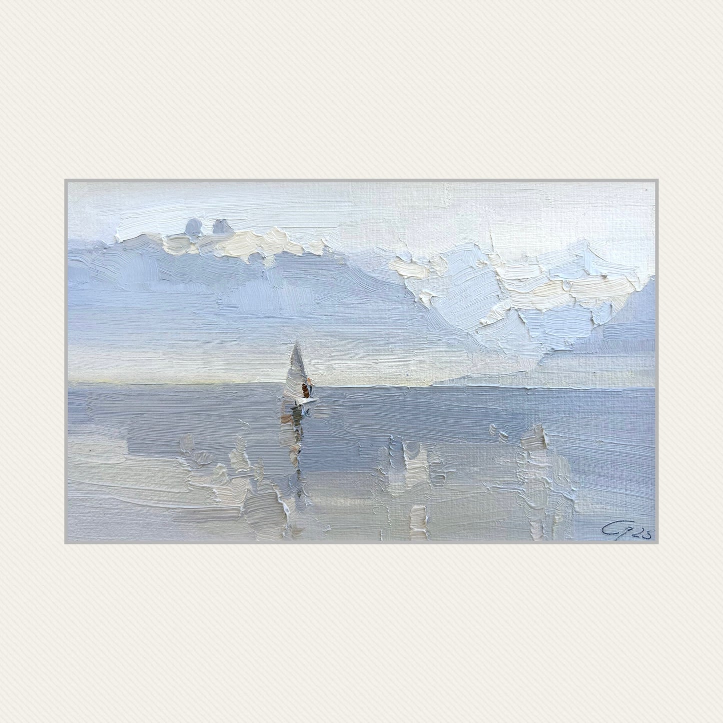 Mild light and fog in Lutry port by February day 2nd etude. 4.02.2025. 12x19.5 cm