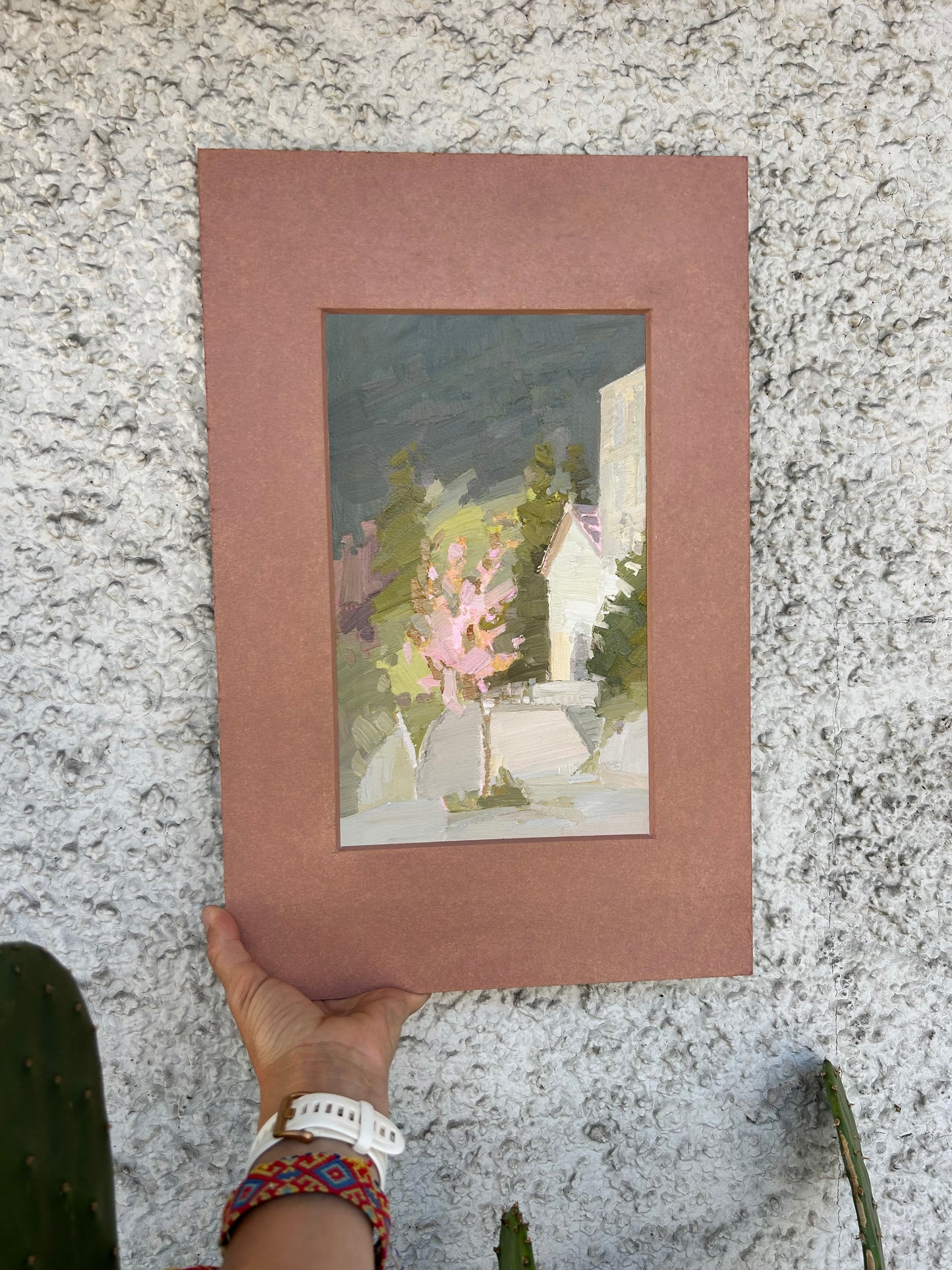 Villars-sur-Ollon. Blooming tree in front of the Temple. 15.05.2025. 16x27cm