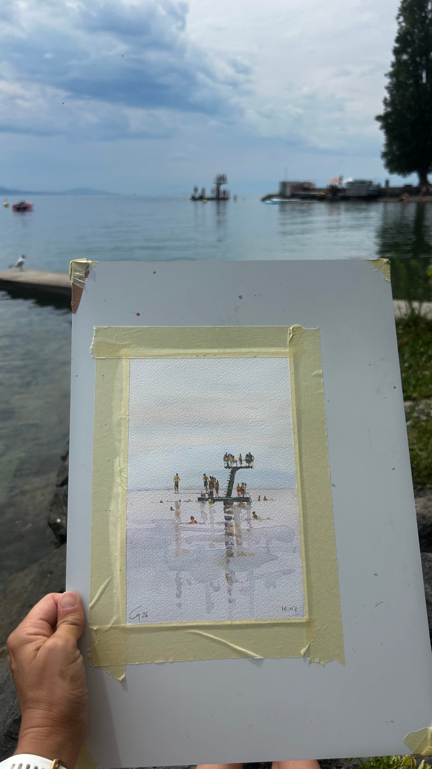! Plongeoir Lutry Plage. 16.07.2026, watercolor, 14x22 cm
