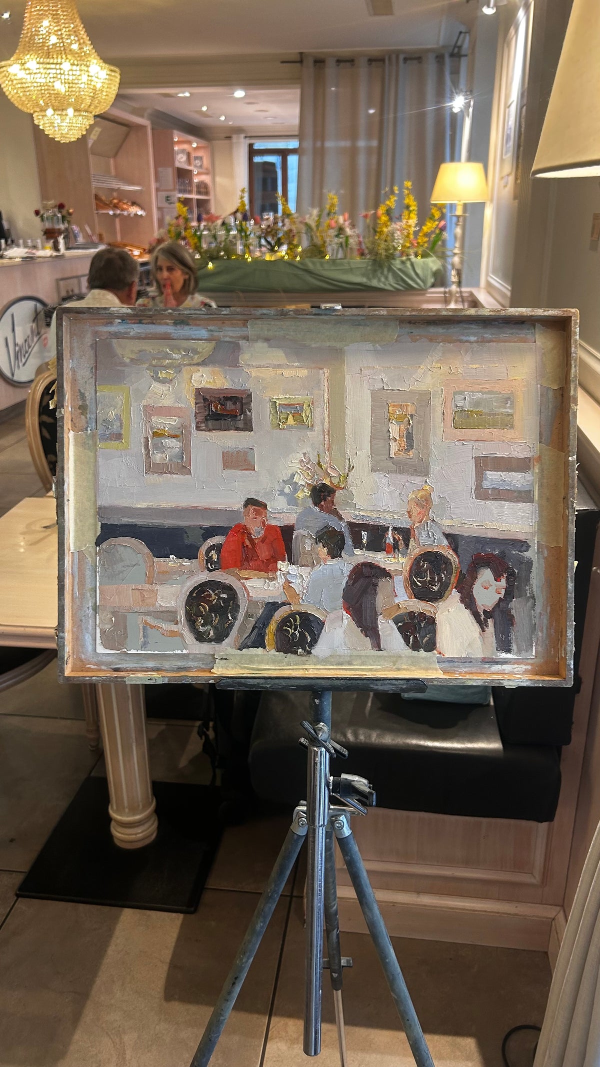 Café Vincent. Menschen und meine Gemälde. 4.06.2026. 26x36 cm.