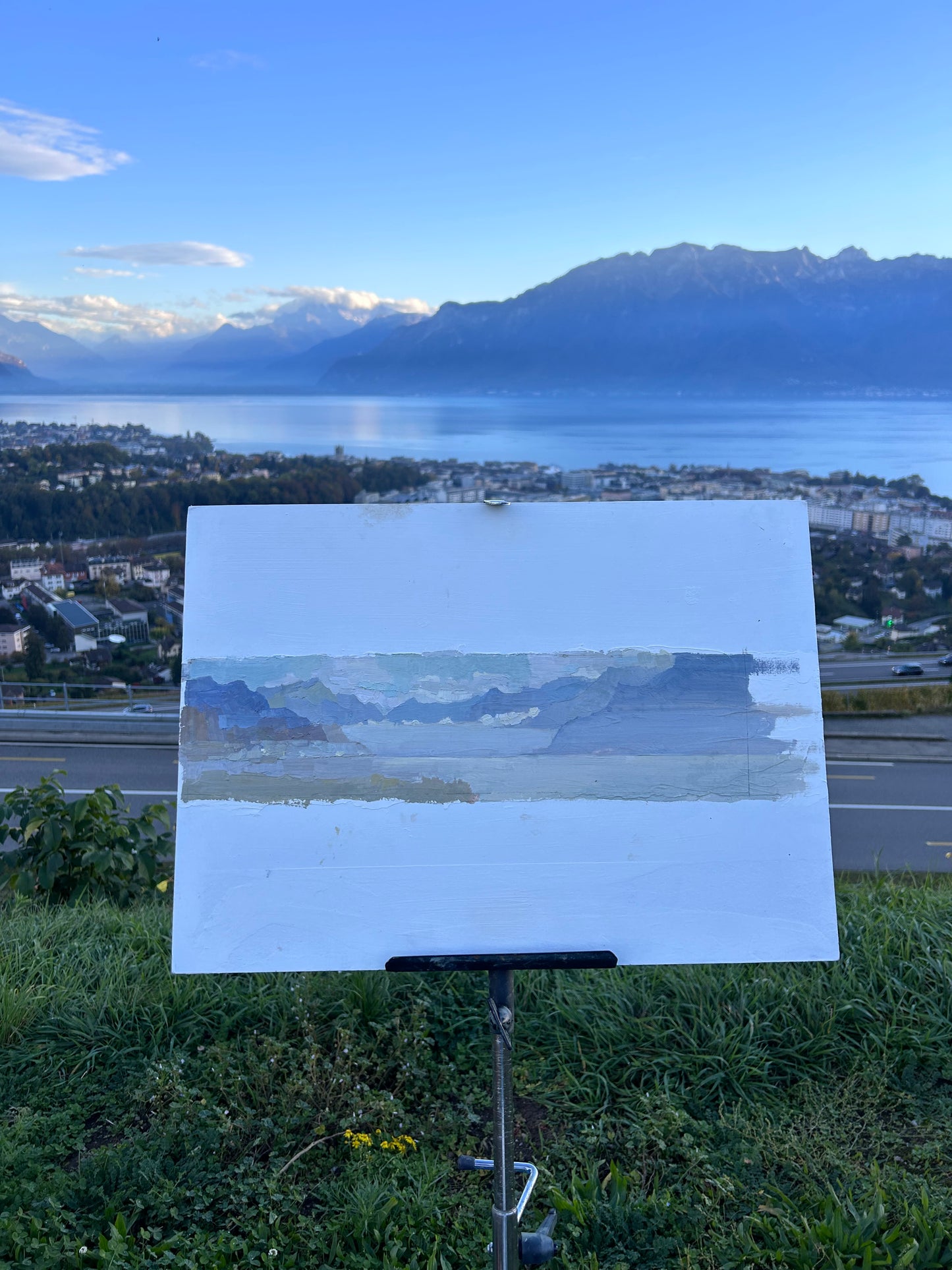 Jongny, Panoramic view to Vevey (Dents du Midi is hidden in the clouds). 10x41cm