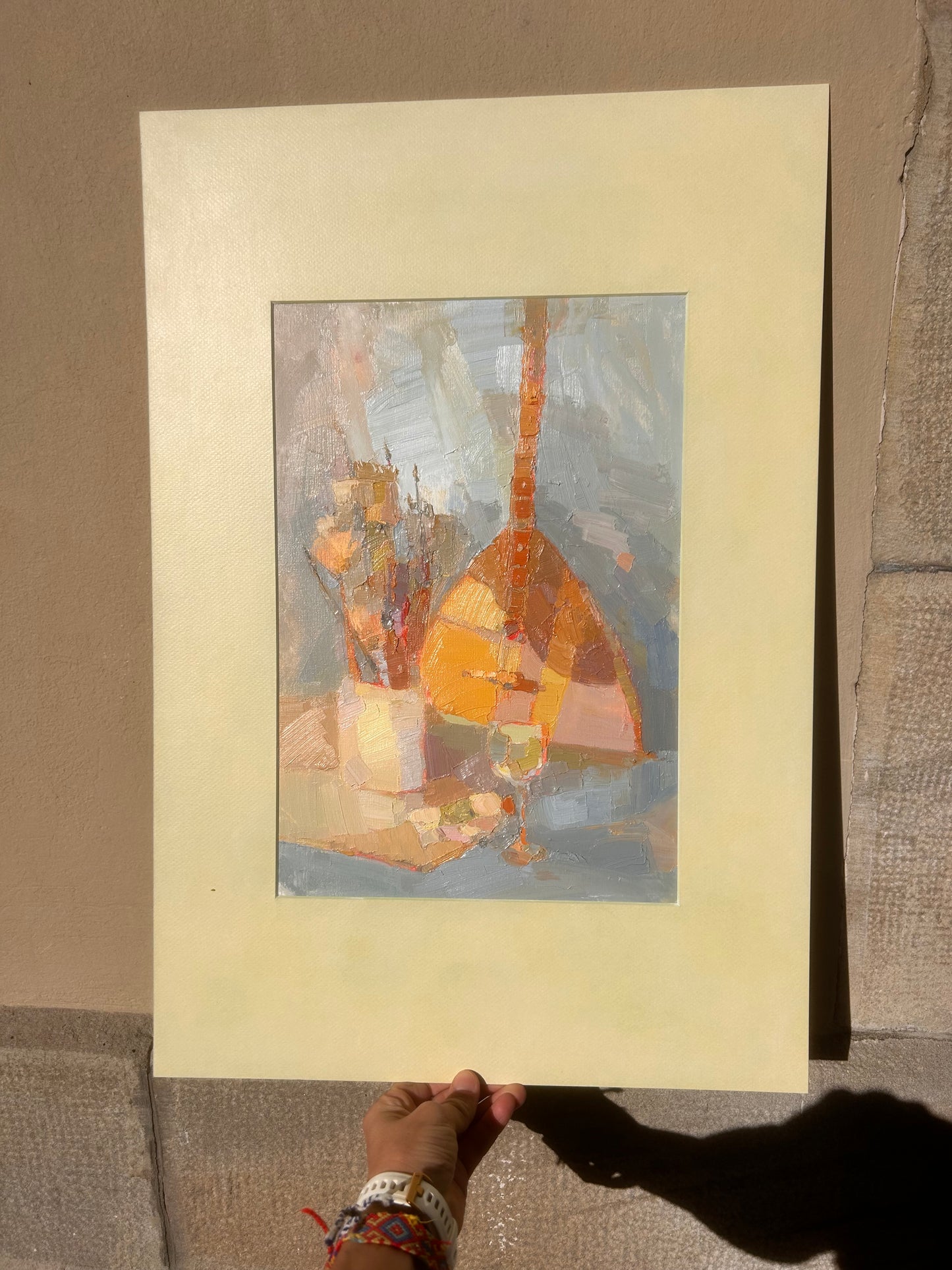 1st January still life. Balalaika, brushes and wine. 1.01.2025. 25x37 cm