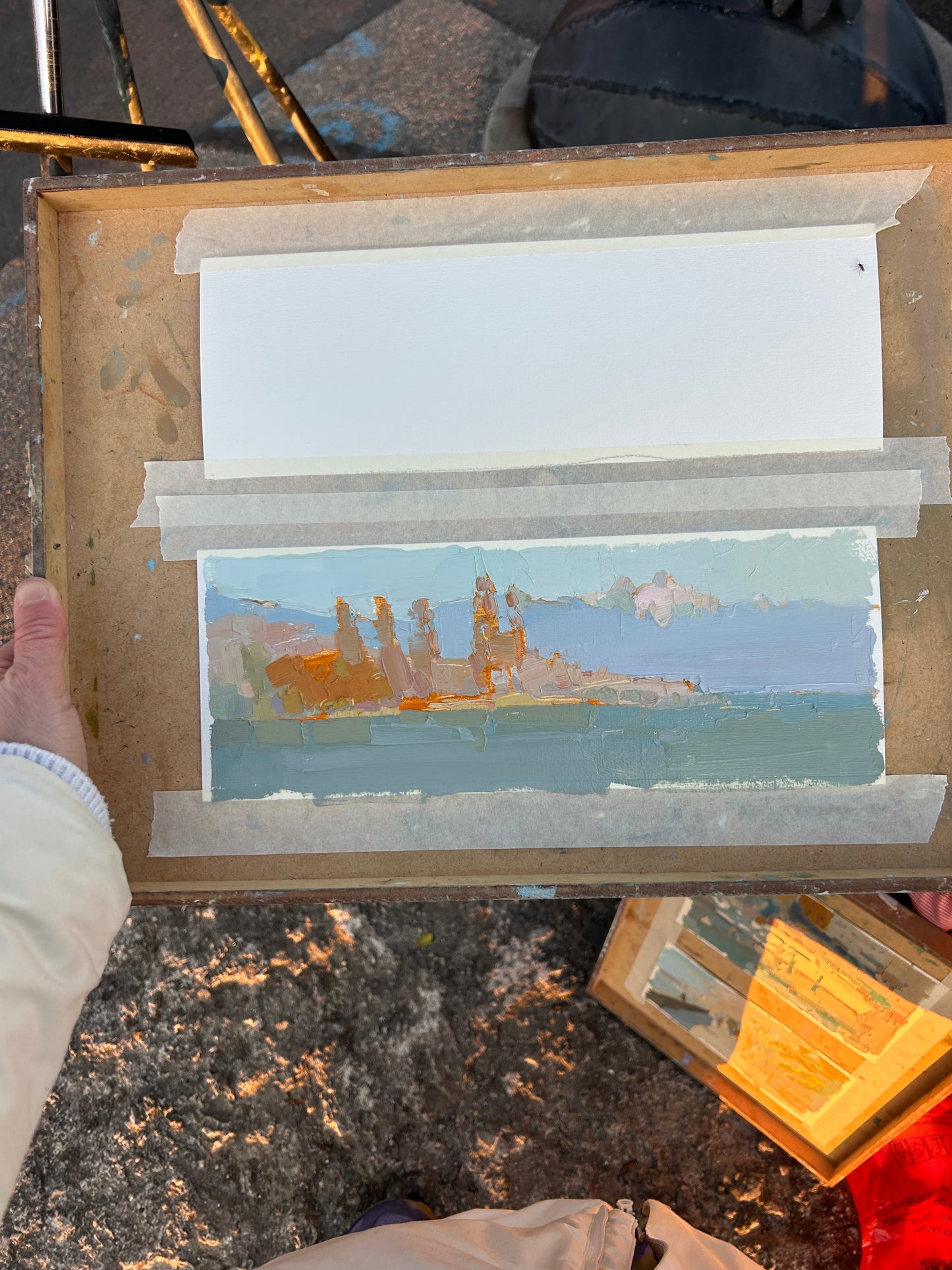 Winter colors at the sunset light, Lutry port. 15.01.2025. 10x27.5 cm