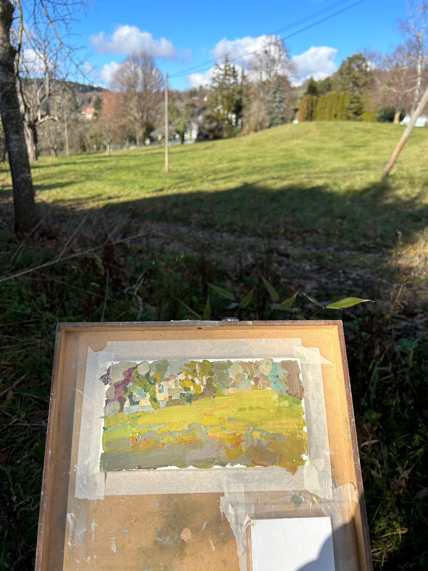 4th December. Sunny early winter fields, La Croix, Lutry. 10x20.5 cm