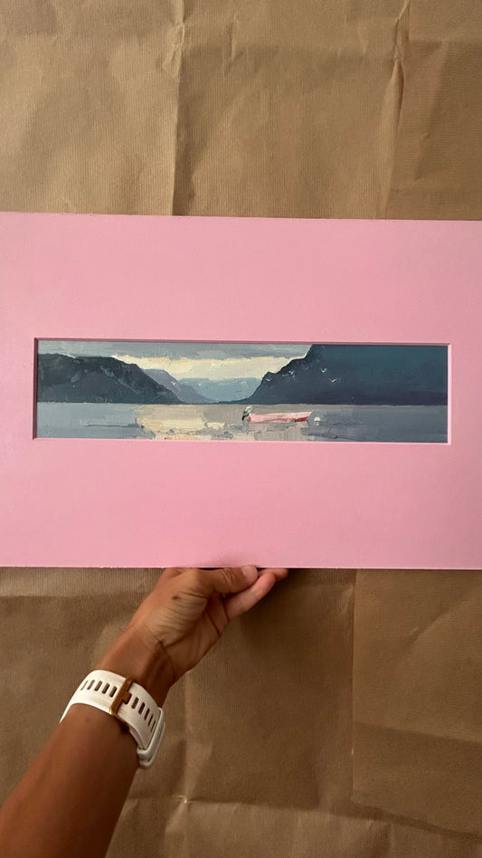 ! Pink boat in the sunset, St. Saphorin. 9.06.2026 8.5x36.5 cm