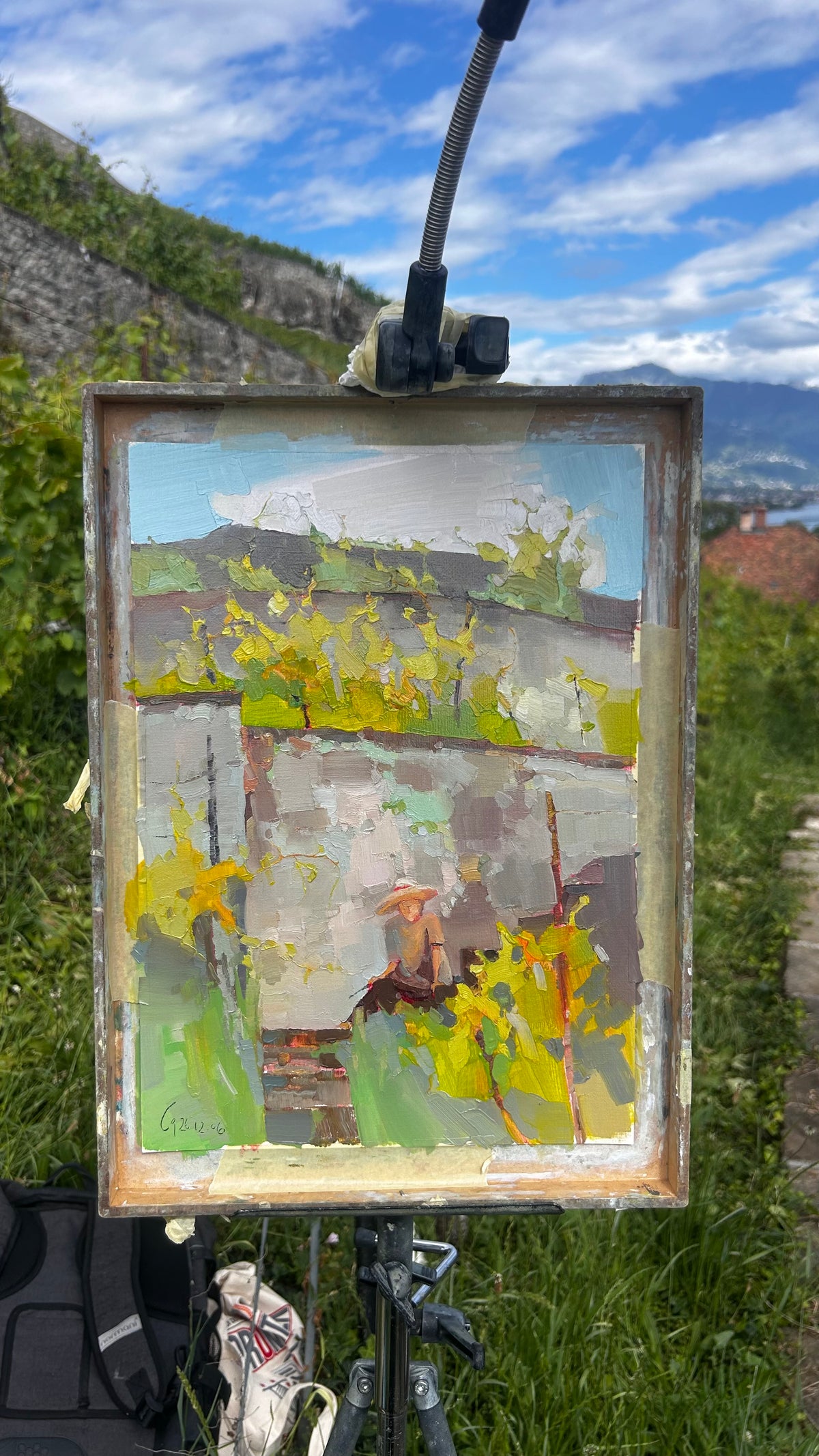 Me in the Vineyards. St-Saphorin. Self portrait. 12.06.2026. 26x37 cm