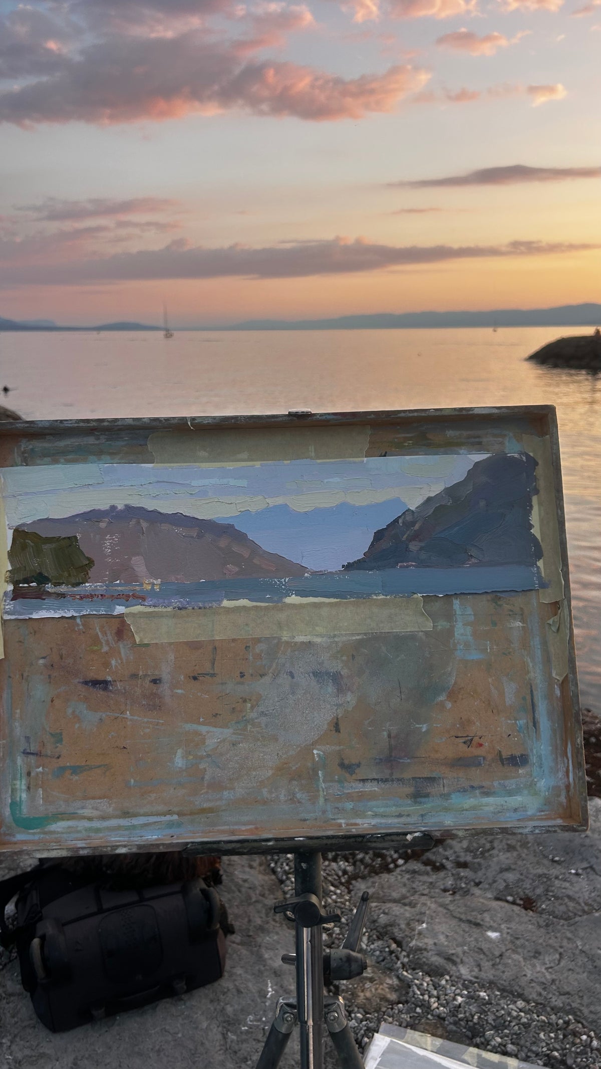 *Lutry sunset with the mountains. 28.07.2026. 9.5x39.5 cm