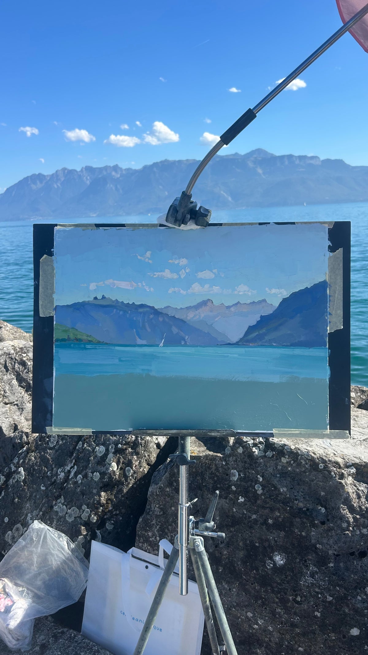 ! Blue lake and sky in Lutry. 19.08.2026. 25x46.5 cm
