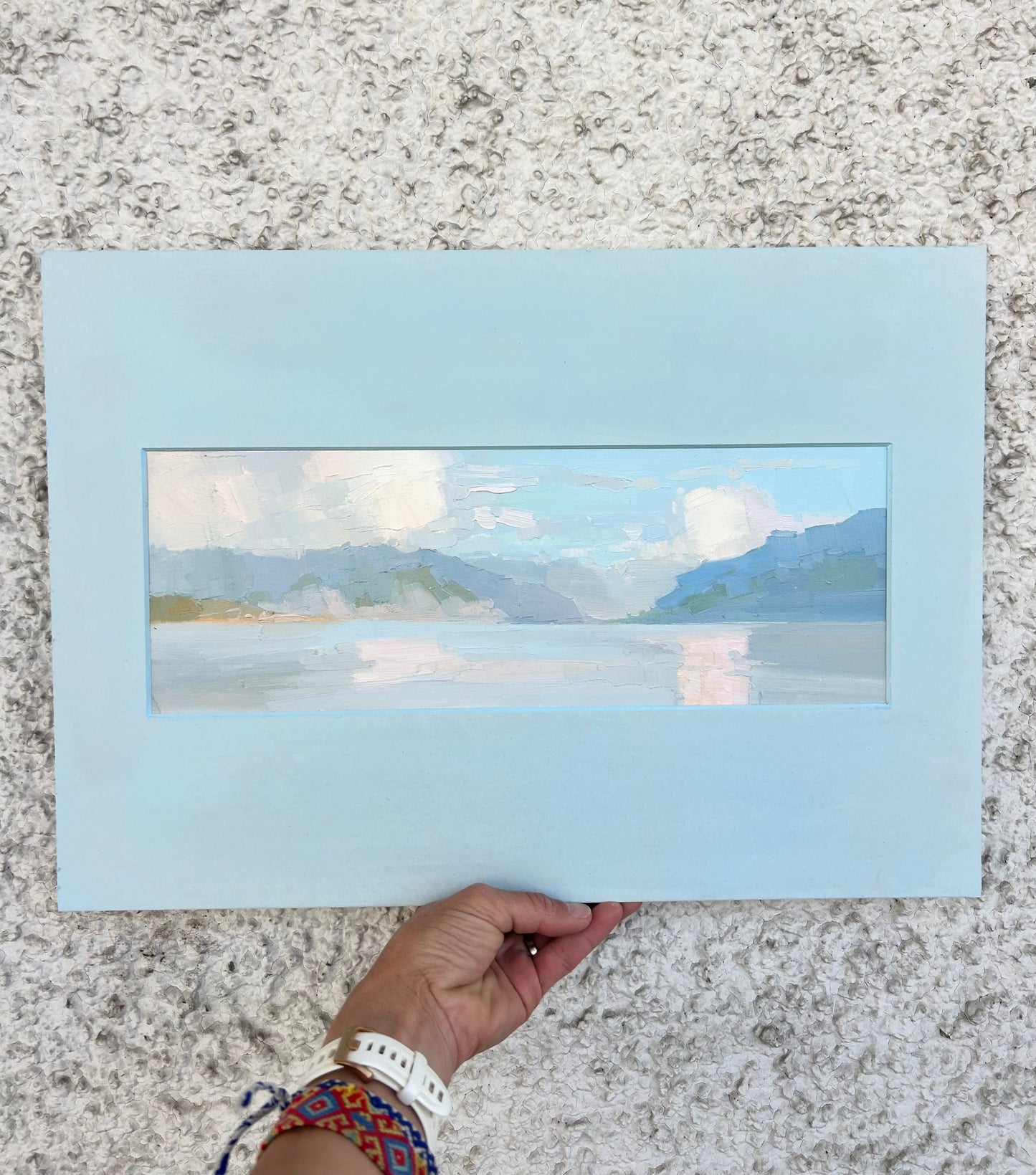 Clouds above Léman, view from Pully Temple, 10 May 2025. 12.5x36 cm