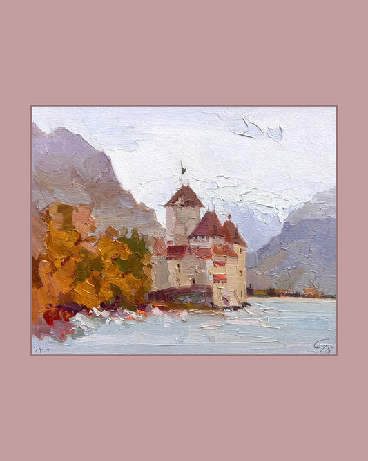! Chillon Castle, stormy lake Léman. 24.10.2025. 19x23 cm