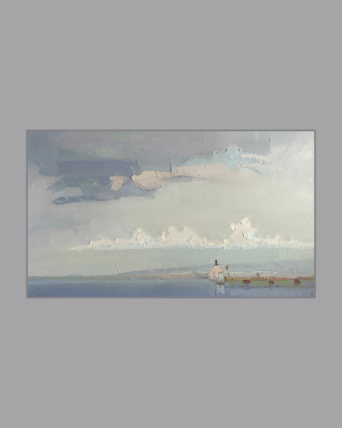 .Perl clouds. CGN boat. Lutry port. 17.08.2026. 20x35 cm