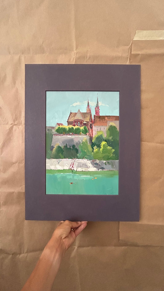 ! Cathedral de Bâle. River with swimmers. Art Basel days. 18.06.2026. 26x37 cm