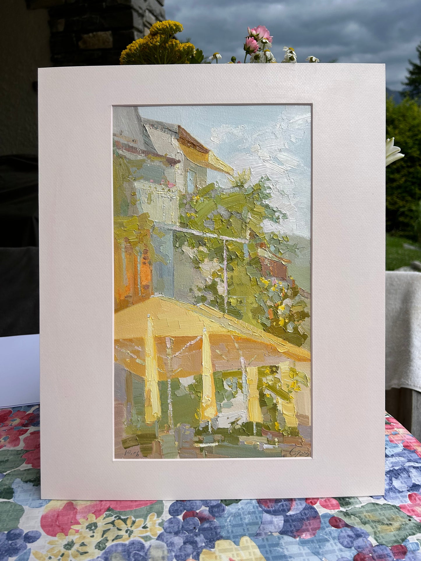 00 Cafe de la Poste. Lutry. Palm tree on the balcony. 10.06.2025. 20.5x36.5 cm