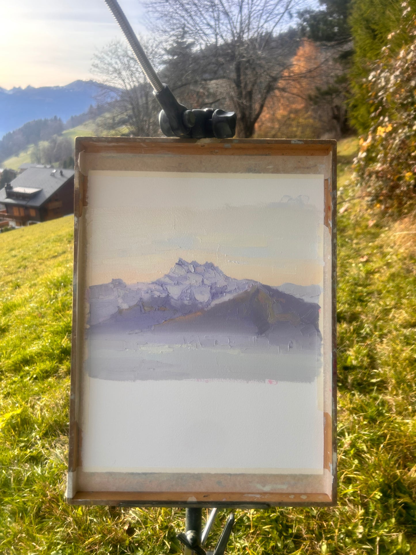 +Autumn in Chesières, Dents du Midi, sunset. 12.11.2025. 20x26.5 cm.