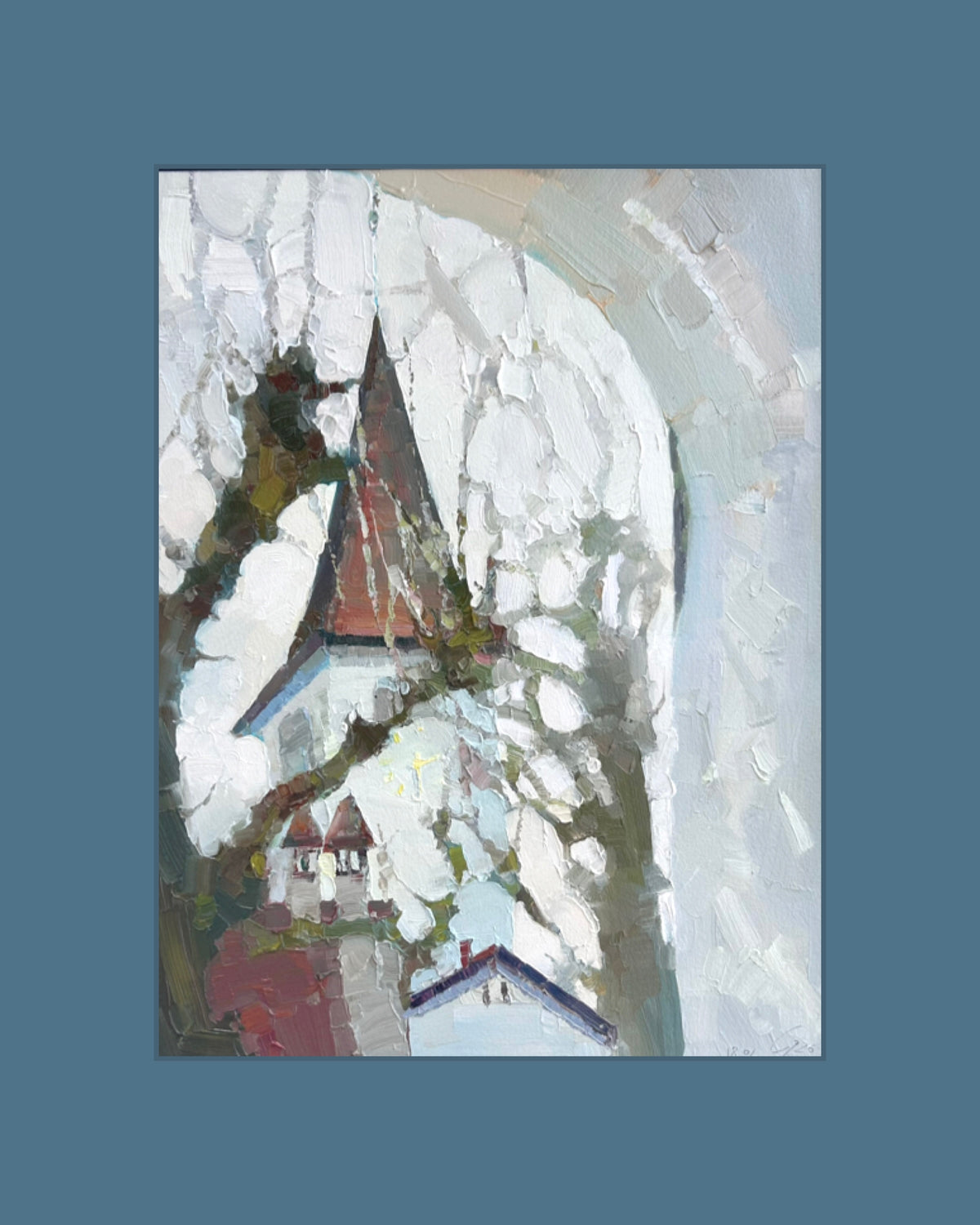 ! Lutry. Temple. Spring is coming. The arrows are blinking in the sunset light. 18.02.2026. 27x36 cm.
