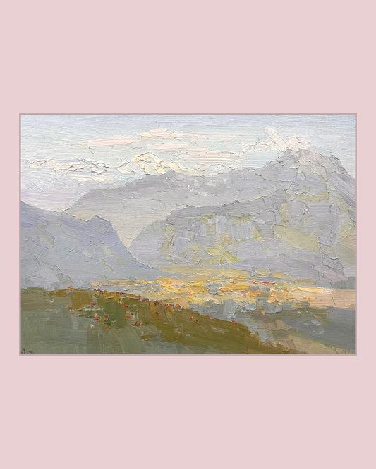 View to valley from Grand Chamossaire, hot June. 29.06.2025.  26х36 cm