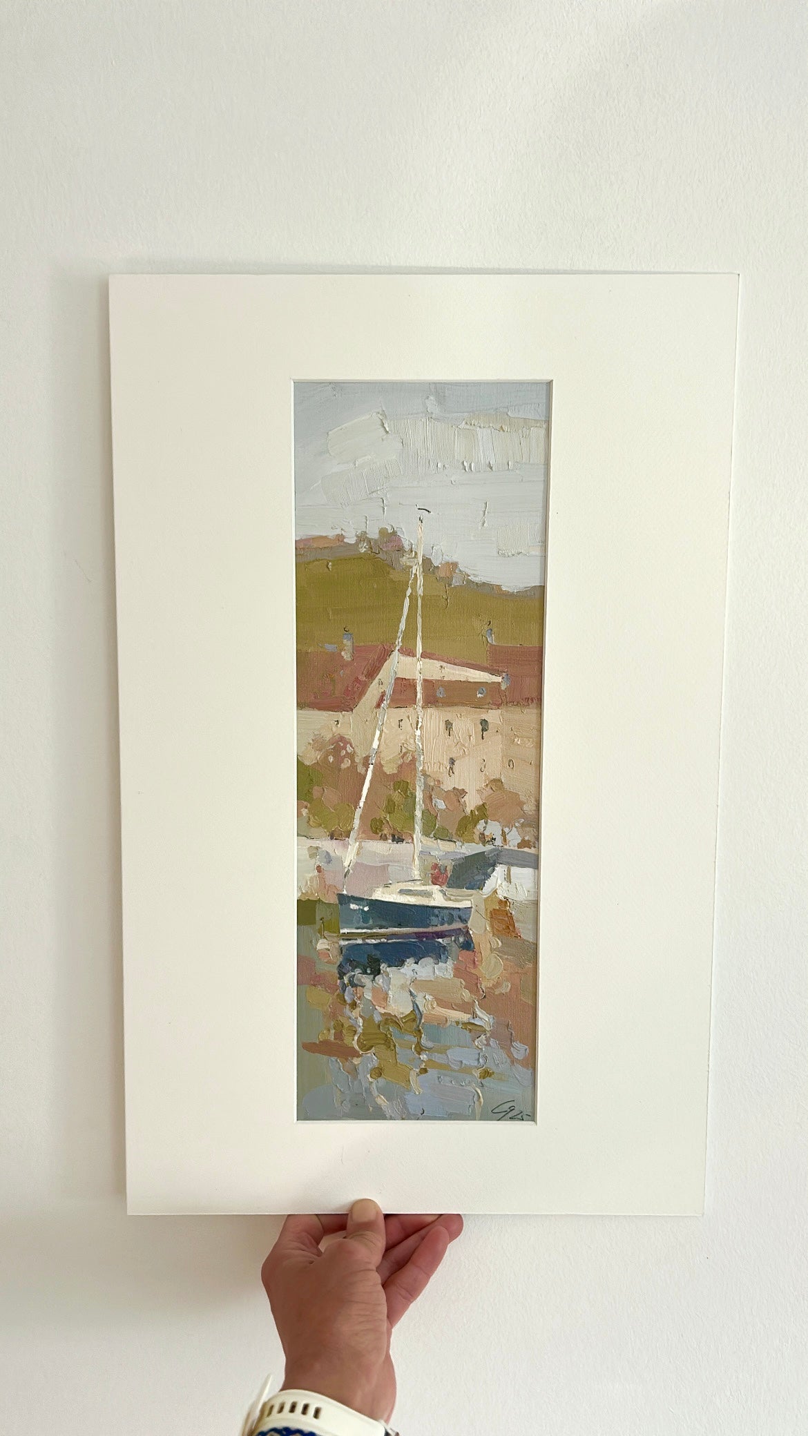 Blue boat in Lutry Port. 23rd March 2025. 12x37 cm
