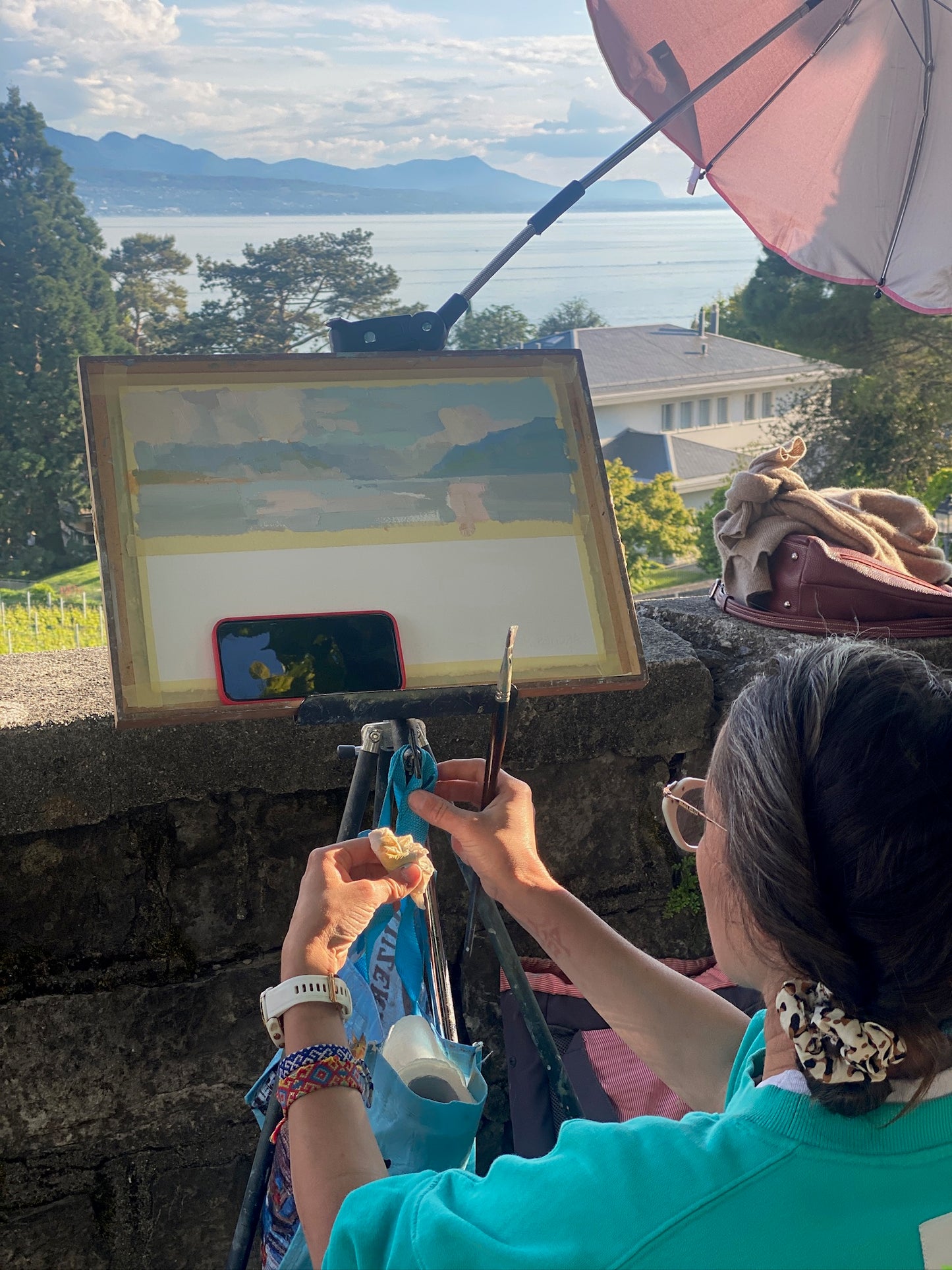 Clouds above Léman, view from Pully Temple, 10 May 2025. 12.5x36 cm