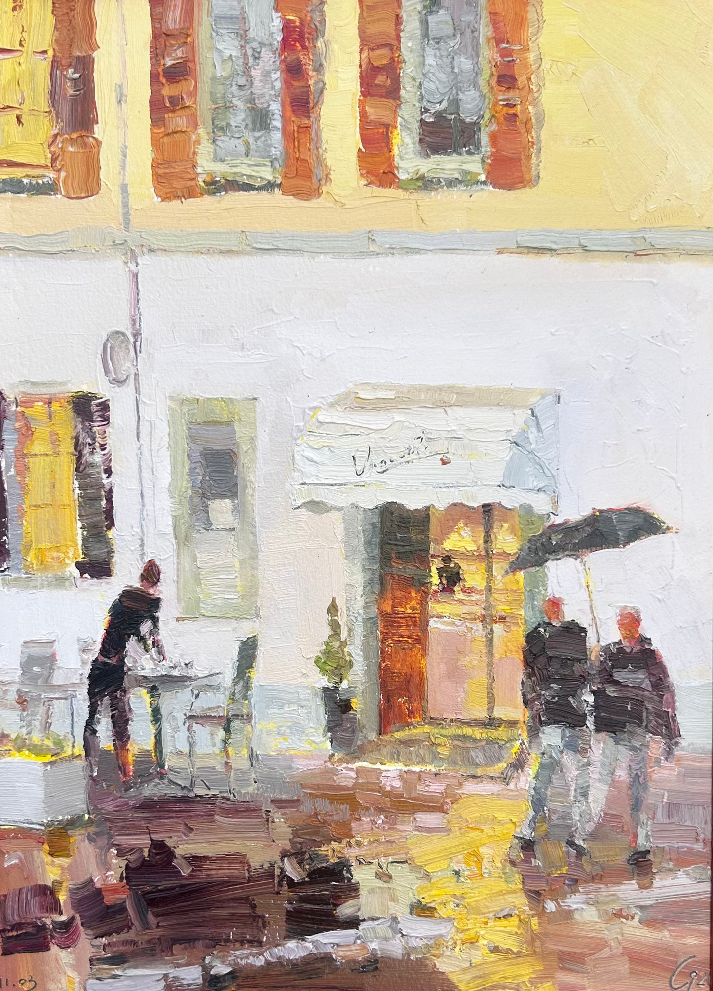Café Vincent ist geschlossen, leicht regnerisch. Lutry. 11.03.2026. 26x36 cm