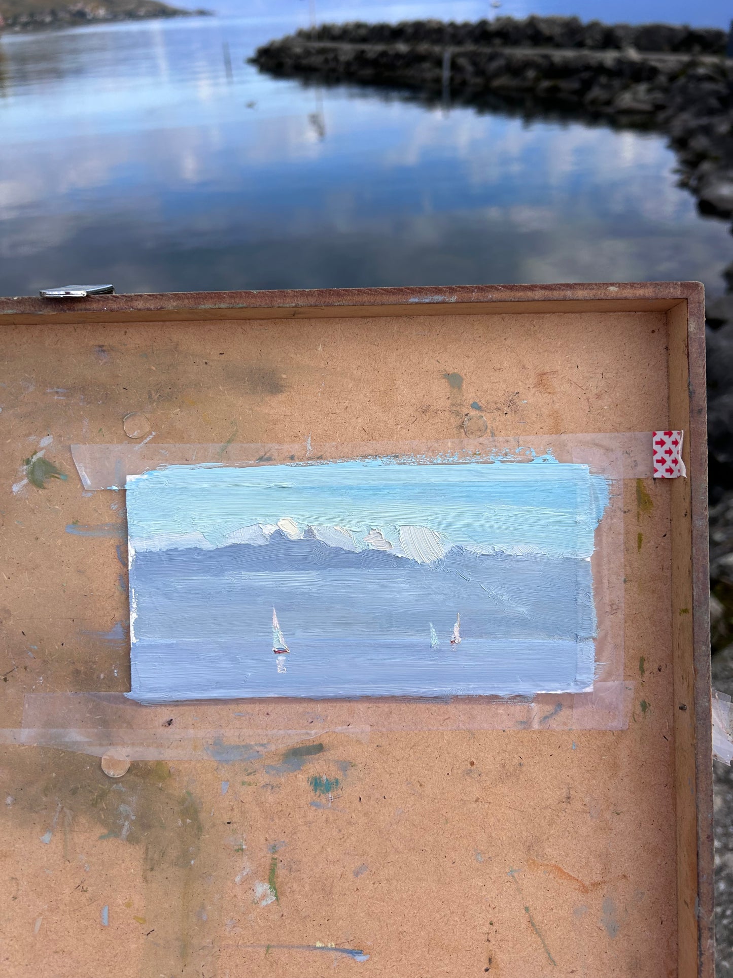 The quiet sailing. October. Lutry port. 24.10.2024. 7.5x16 cm