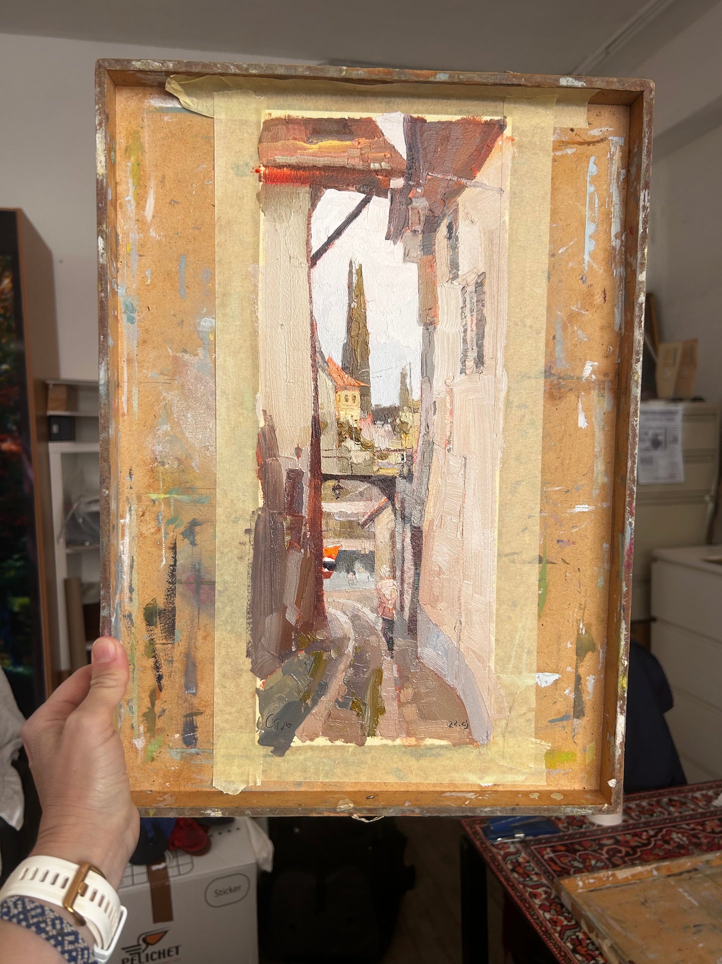 St. Saphorin, Straße am Gare (Bahnhof), 22.03.2026. 14x36 cm.