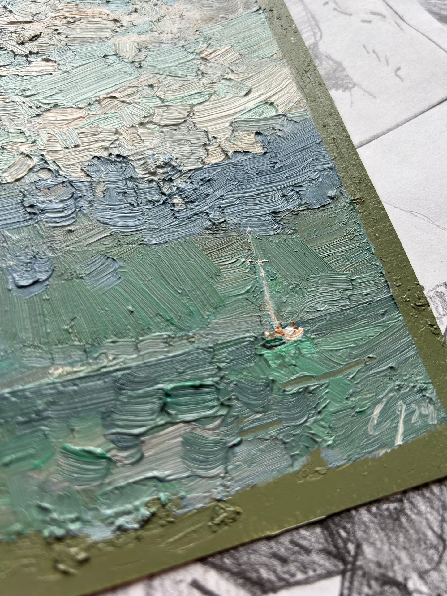 Lonely Boat. Studio etude. 9x18cm