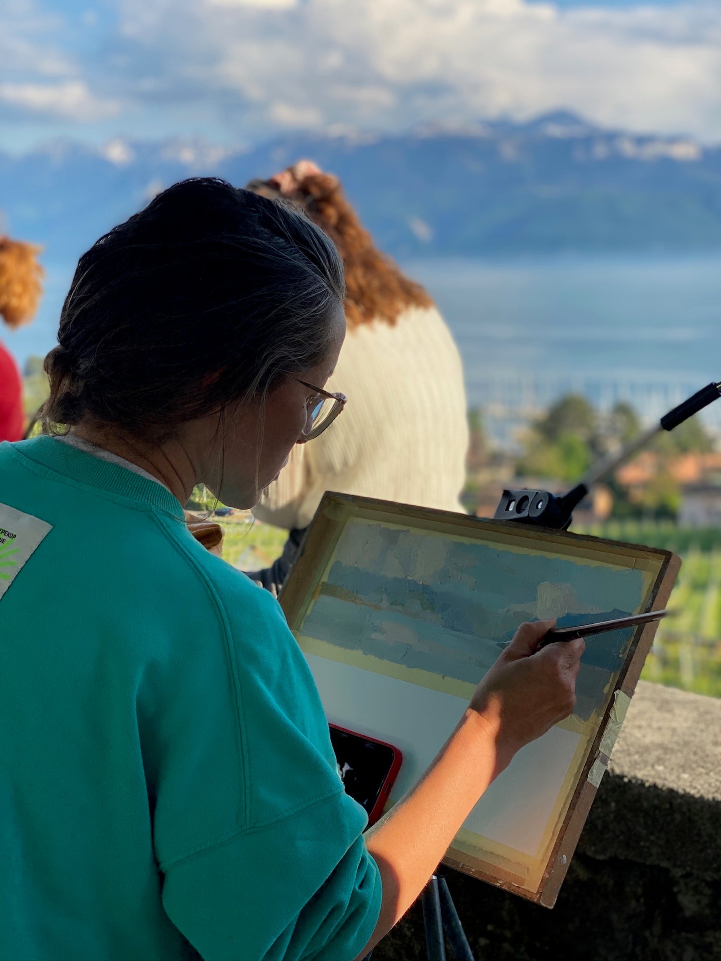 Clouds above Léman, view from Pully Temple, 10 May 2025. 12.5x36 cm