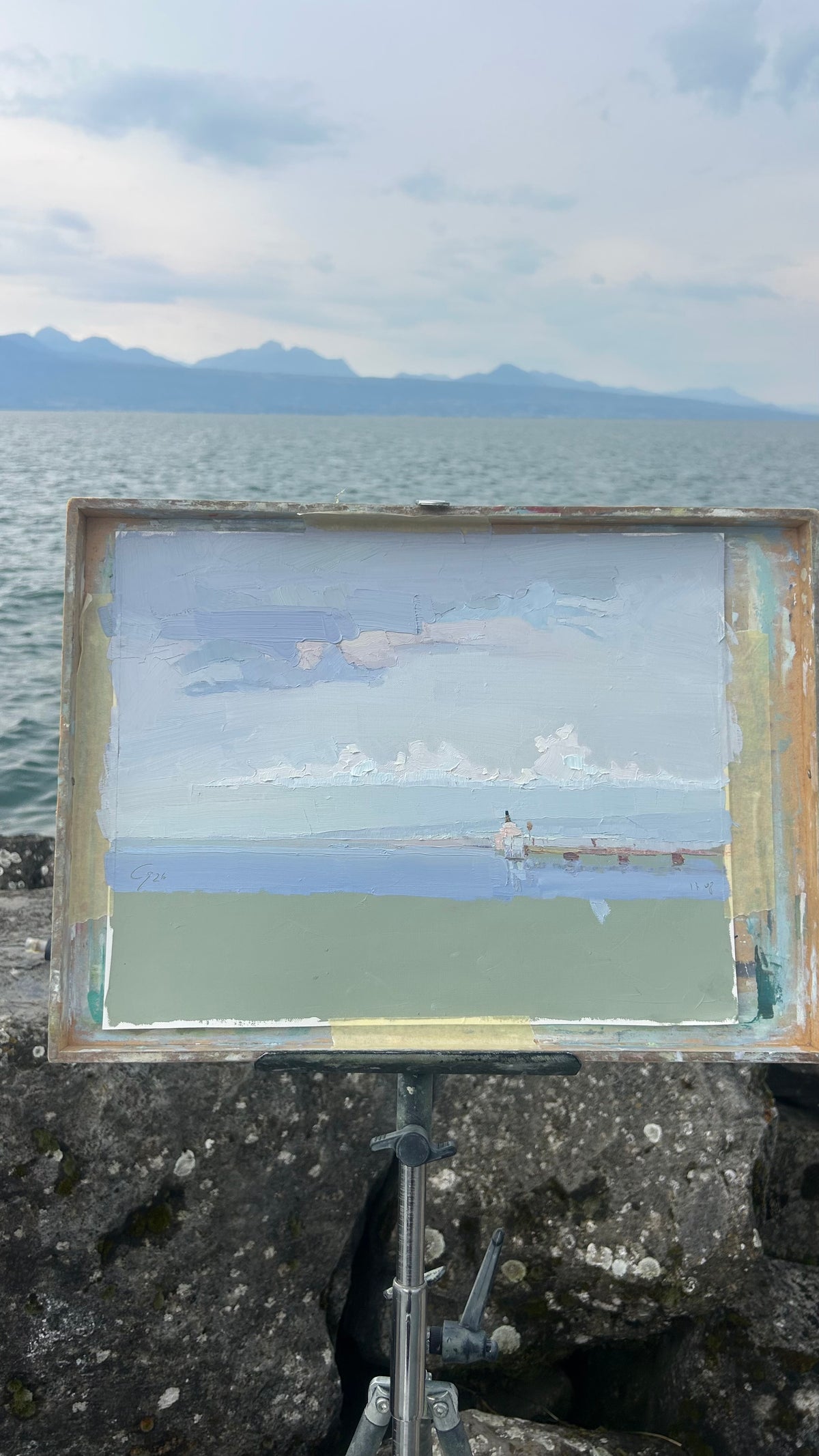 .Perl clouds. CGN boat. Lutry port. 17.08.2026. 20x35 cm