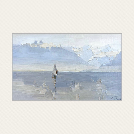 Mild light and fog in Lutry port by February day 2nd etude. 4.02.2025. 12x19.5 cm