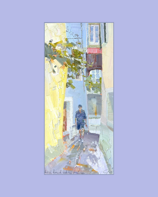 0 Artist Renaud in Lutry with his painting. 08.06.2025. 17x36.5 cm