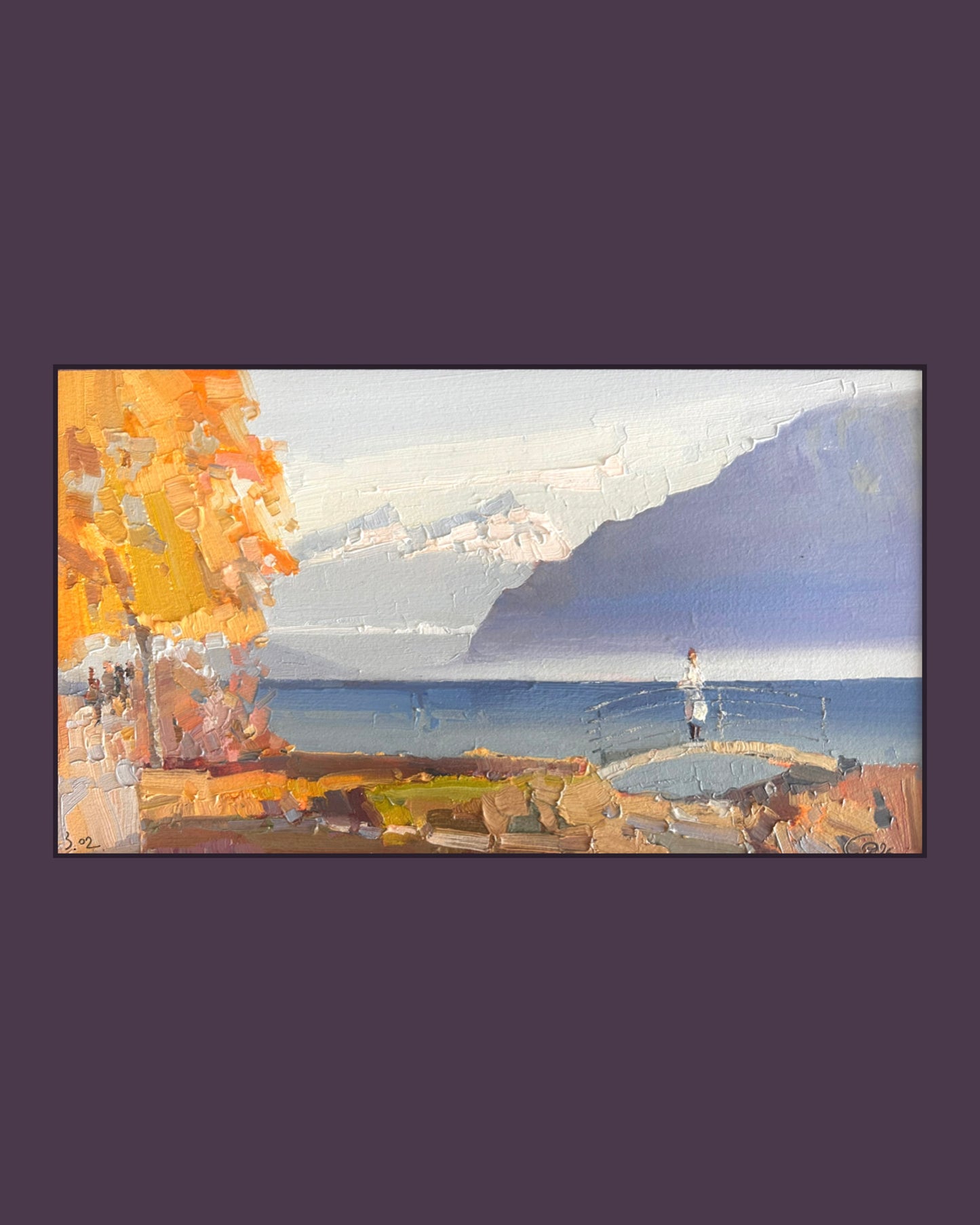 Sonnenuntergang mit gelbem Baum. Lutry. 03.02.2026. 18x32 cm.