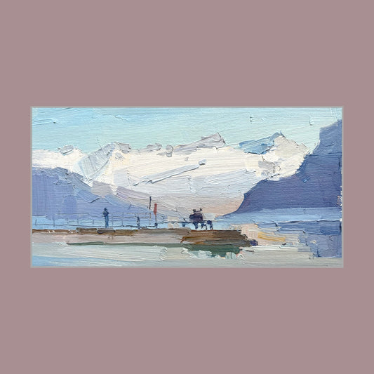 Sunset in Lutry and a couple on the bench. 19th March 2025. 11.5x21 cm.
