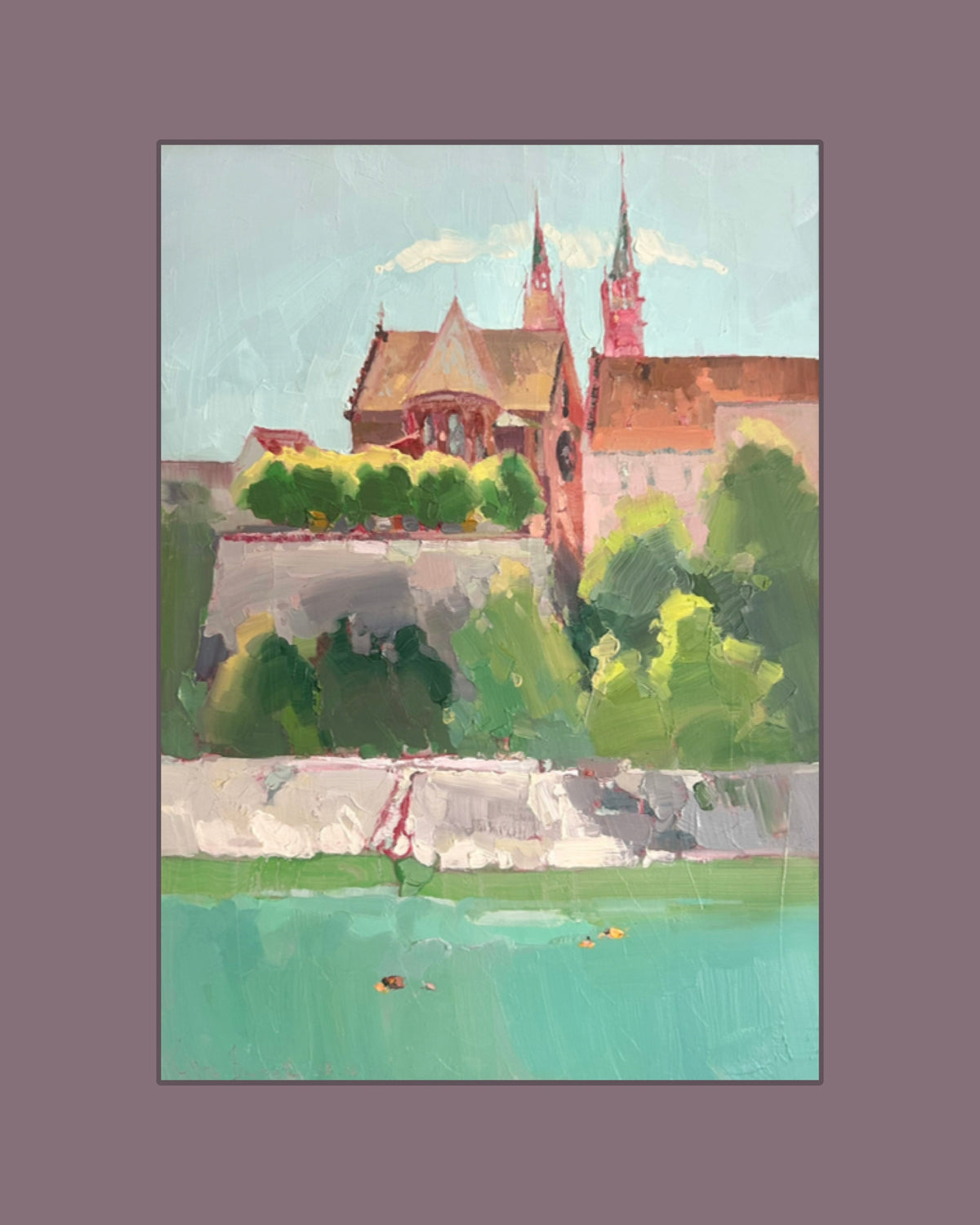 ! Cathedral de Bâle. River with swimmers. Art Basel days. 18.06.2026. 26x37 cm