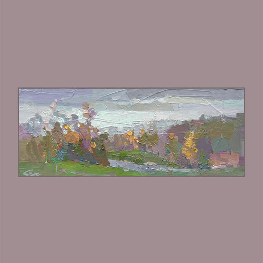 La Croix Lutry. 2nd December 2024. Hazy view to Léman. Bright grass. 9.5x26 cm.