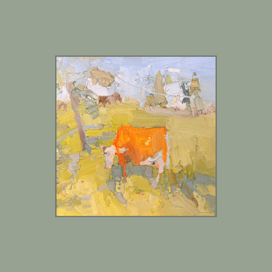 Sunny cow, La Croix sur Lutry. 25 April 2025. 20x20 cm