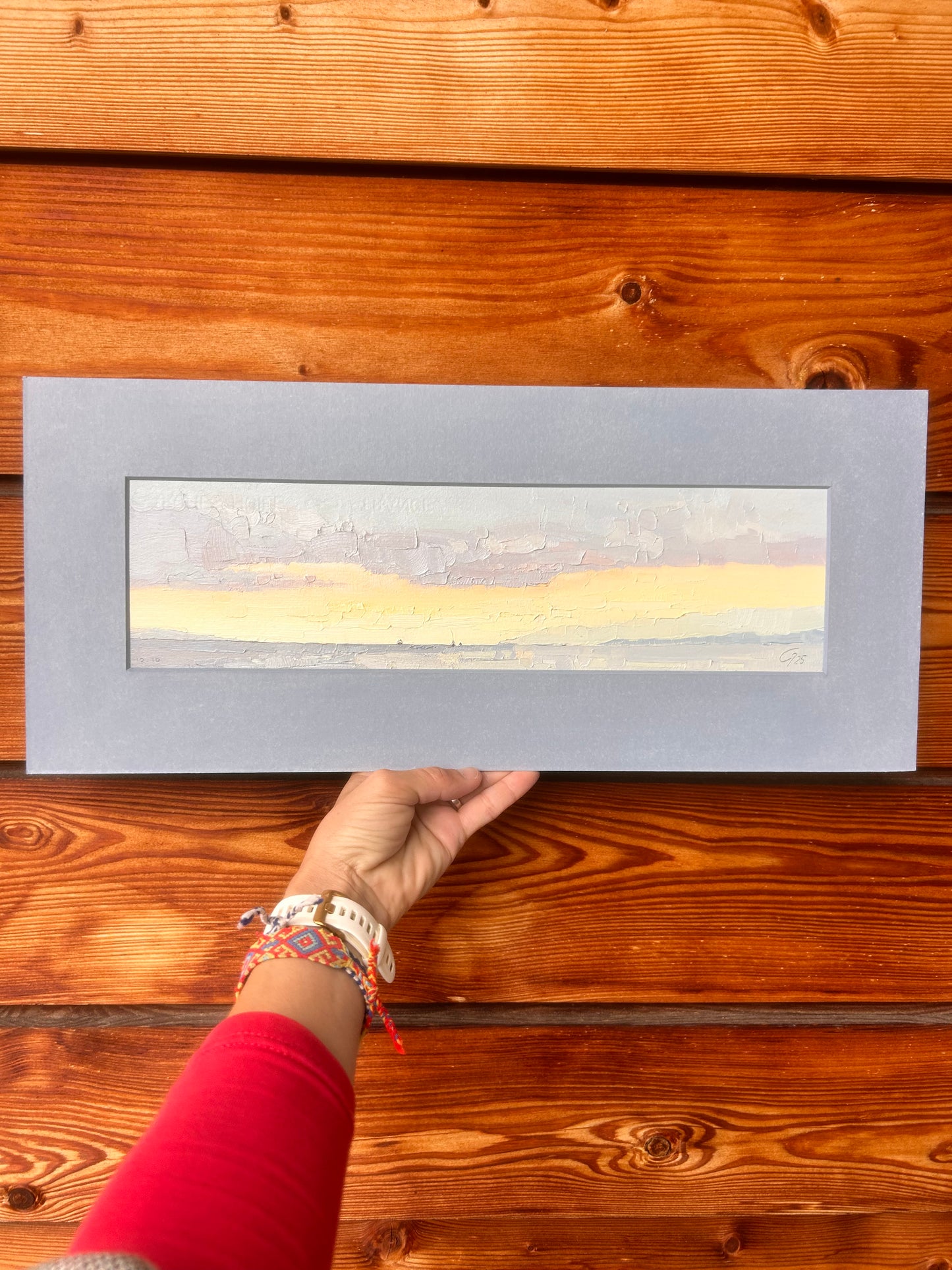 October's sunset clouds in Lutry port. 10.10.2025. 10x38 cm.