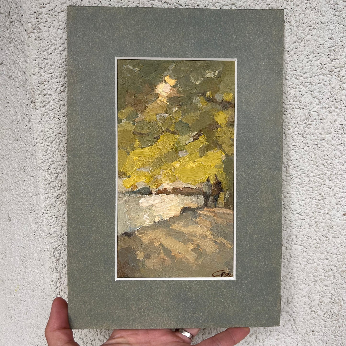 In the shade, along the lake, summer evening. Lutry port. 10x18cm