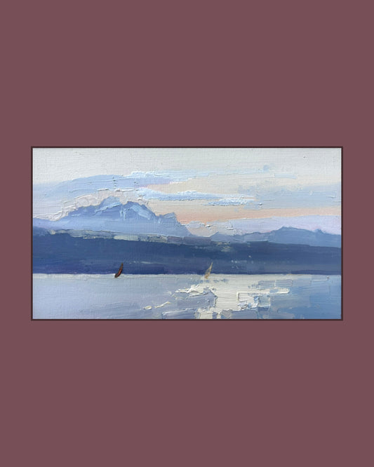 !Blue clouds above the sunset sky, Lutry Port. 12.01.2026. 14x25.5 cm