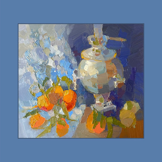 Samovar and scarf. 18.5x19.5 cm