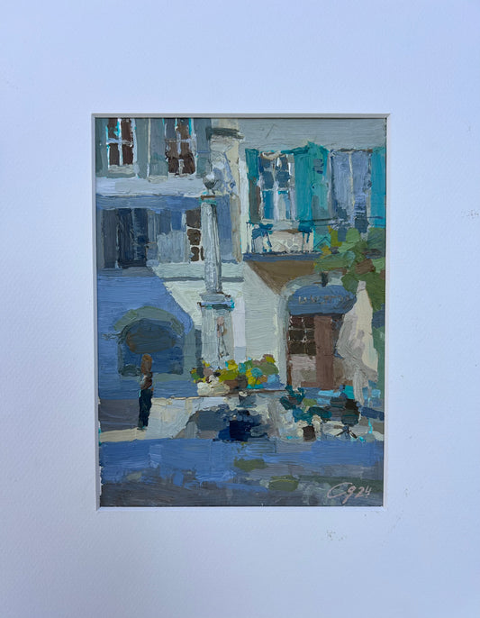 Lutry, Brunnen, Place de la Couronne. 14x18cm