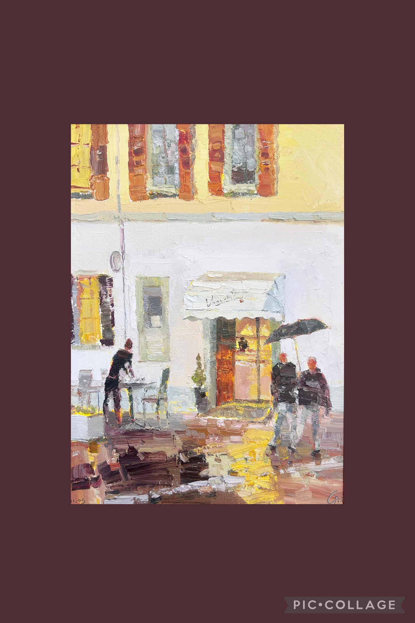 Café Vincent ist geschlossen, leicht regnerisch. Lutry. 11.03.2026. 26x36 cm