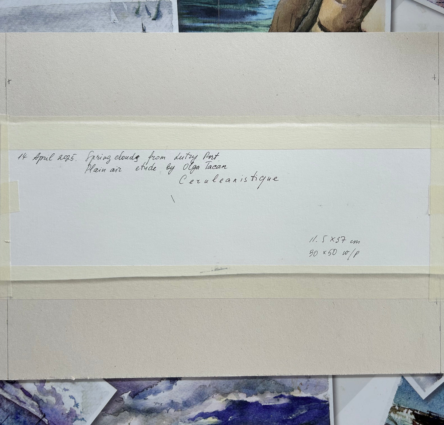 Spring clouds above the mountains in Lutry Port. Clouds are singing. 14 April 2025. 11.5x37 cm