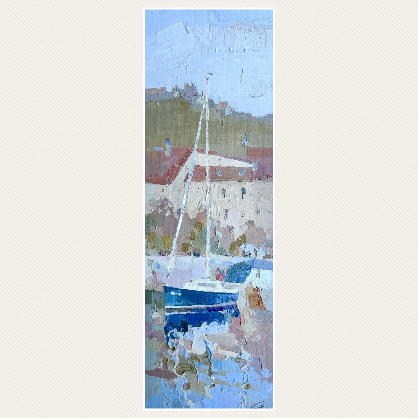 Blue boat in Lutry Port. 23rd March 2025. 12x37 cm