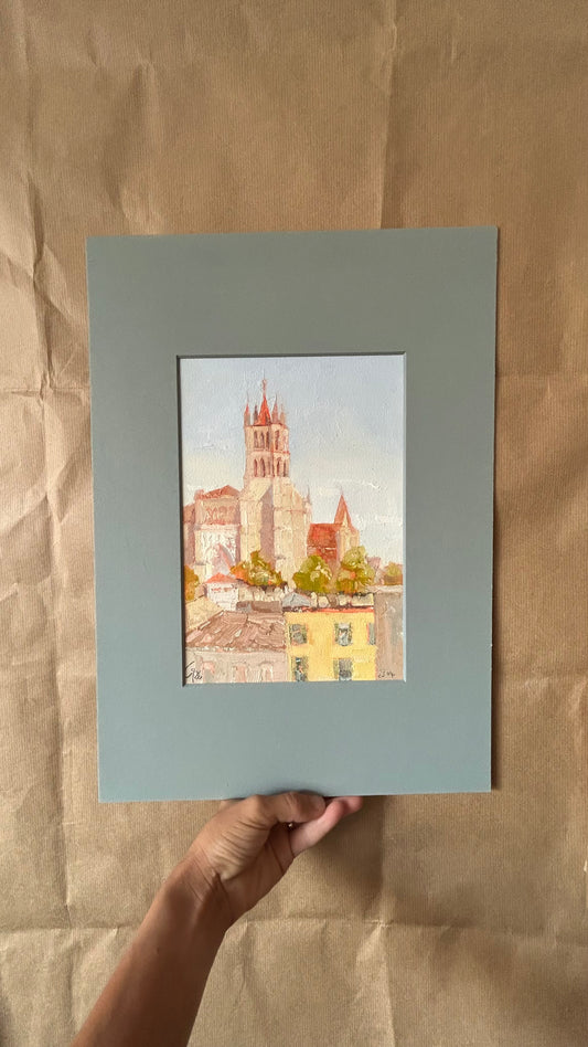 ! Cathedral de Lausanne. View from terrasse in Manor. 18x26 cm. 23.04.2026