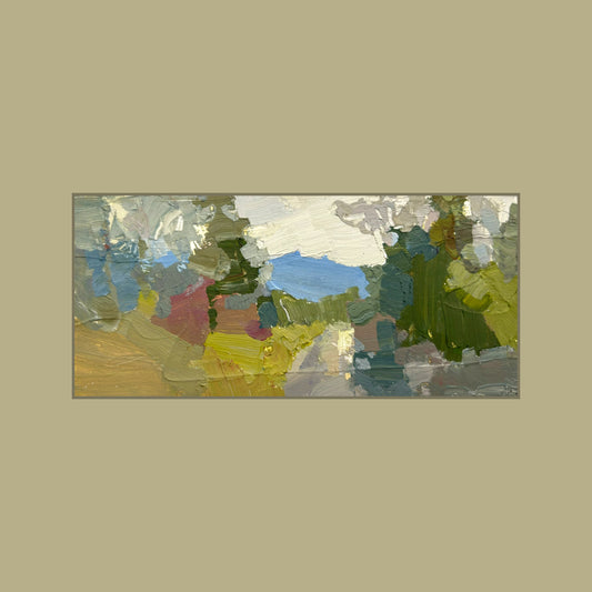 La Croix, Chemin de la belle-étoile. 24th November. Blues and shiny fog far away. 7.5x17 cm.